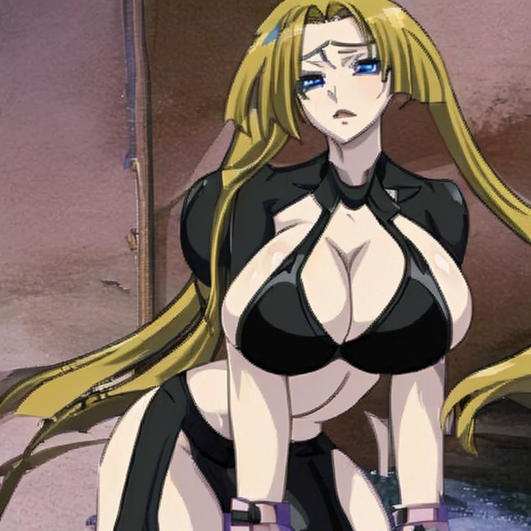 Woman with huge breasts in bra