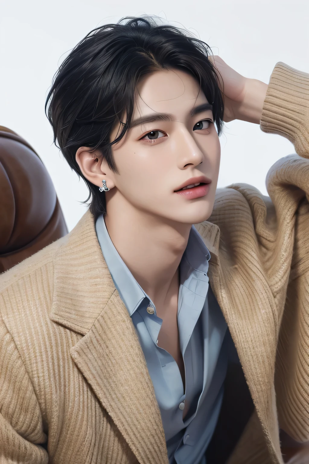 jaemin, front facing, , parted lips, (dark navy hair:1.2), dark navy prince regal outfit, (ultra realistic:1.2), (close up:1.2), (gothic european castle background:1.2), (intricate:1.2), (looking at viewer:1.2), male focus, 1male, solo,
