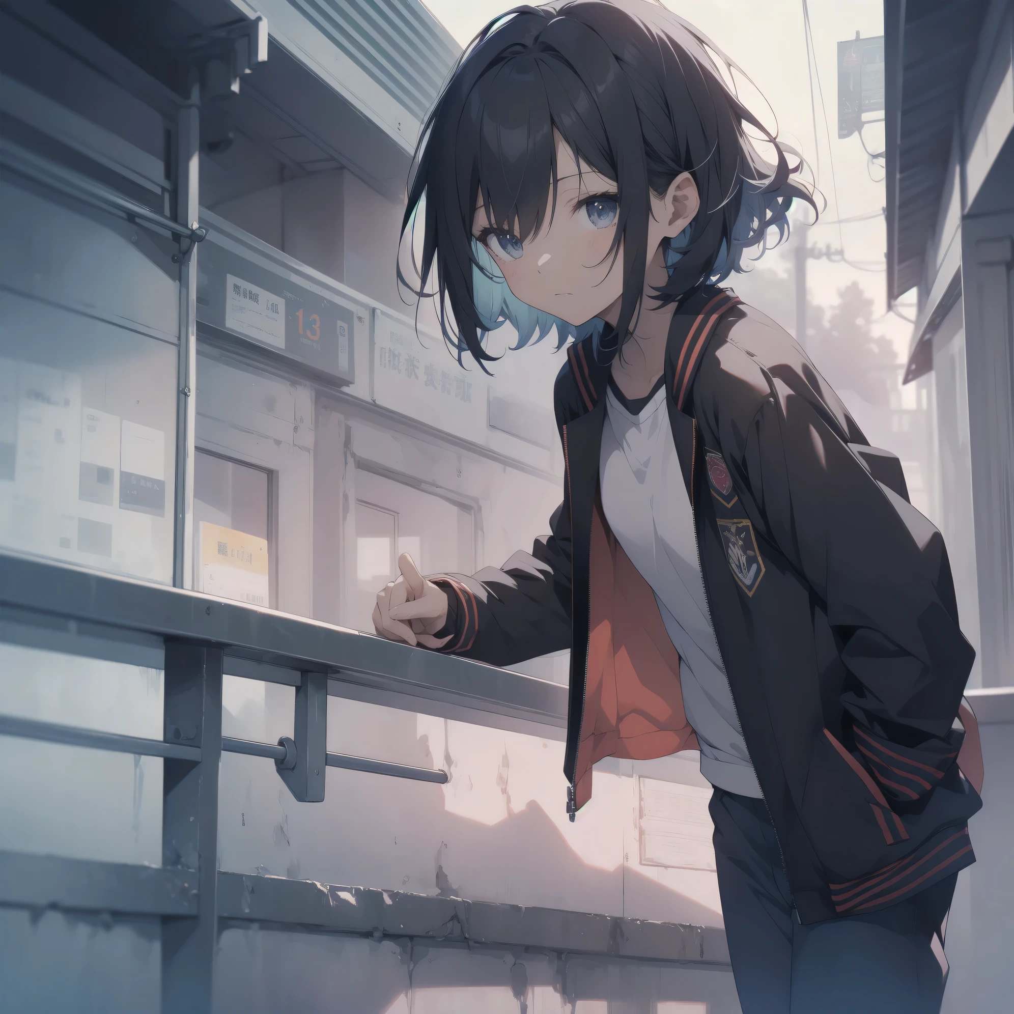 ultra-absurdres-Top quality by artist God, ultra-detailed, high resolution, anime moe artstyle, best anime 8k konachan wallpaper, pixiv contest winner, perfect anatomy,break, 1girl, (Please draw a girl walking sleepily to school alone. )break,(Solo,little female, 13-year-old:1.3),Full limbs, complete fingers,a junior high school student, (very short hair), short cut, flat chest, , small butt, small black eyes, beautiful detailed eyes, well-proportioned iris and pupils, expressive eyes, highres detailed hair, soft expression, school_uniform, official_alternate_costume, pleated skirt,(Detailed Lighting), (Detailed background), in the School commute route. break,super detailed skin, Best cinematic lighting powered by famous artist, 8k,beauty illustration,photoshop_(medium),very aesthetic,break,((artist:kouji_(campus_life) )), artist:akinashi yuu ,artist:oyari ashito ,artist:kantoku ,