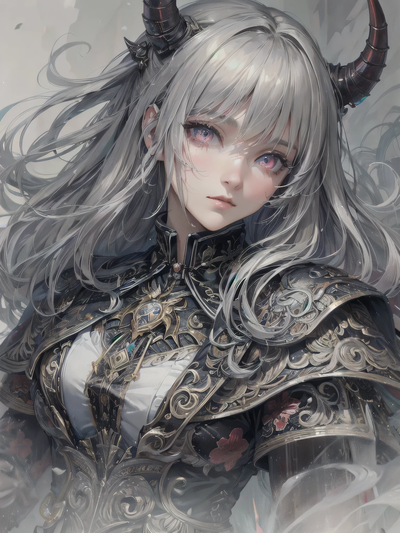 high quality,hd,16k,sharp line,1girl,fantasy,female demon,beautiful hair ,cute face, large breasts ,nice legs,,focus girl,detailed beautiful face,detailed clothes,beautiful eyes,sexy,dynamic angle