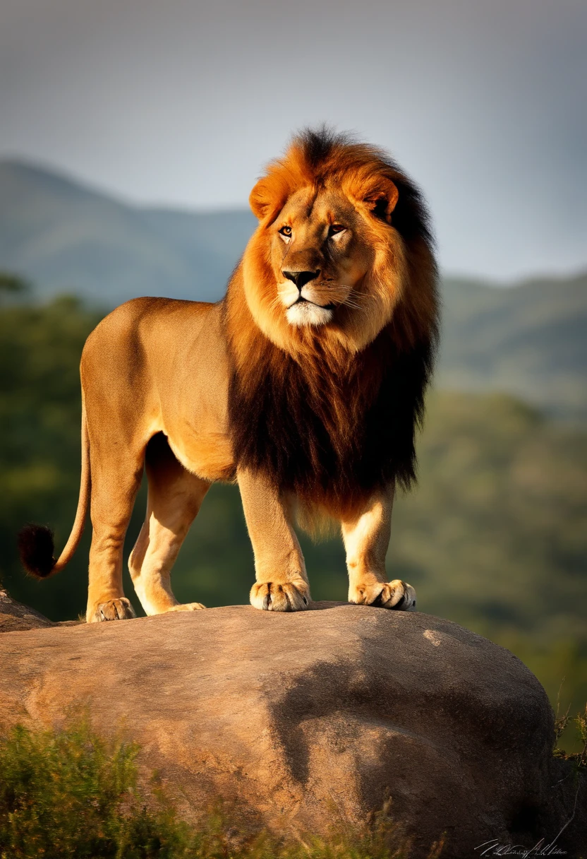 master piece of African Lion standing on rock