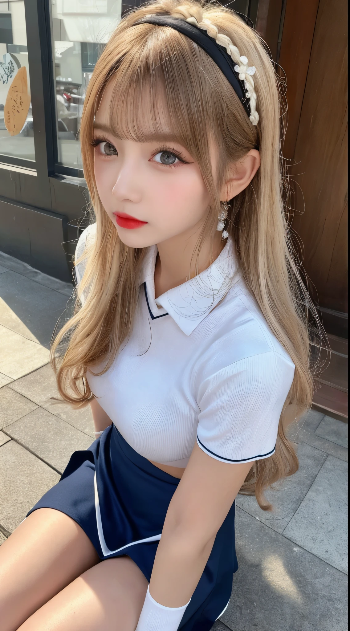 high resolution、blonde、cheongsam clothes、girl、mini skirt、bright hair color、Sunburned hair、sexy、blonde、high school girl、thin legs、Beautiful eyelashes、High resolution、zoom out、20-year-old、Below the knees, high viewing angle、best quality、An illustration、Super detailed、fine details、High resolution、Dende 8K Wallpaper、detailed beautiful eyes、Random Cute Hairstyles、c cup breasts、Natural lip color