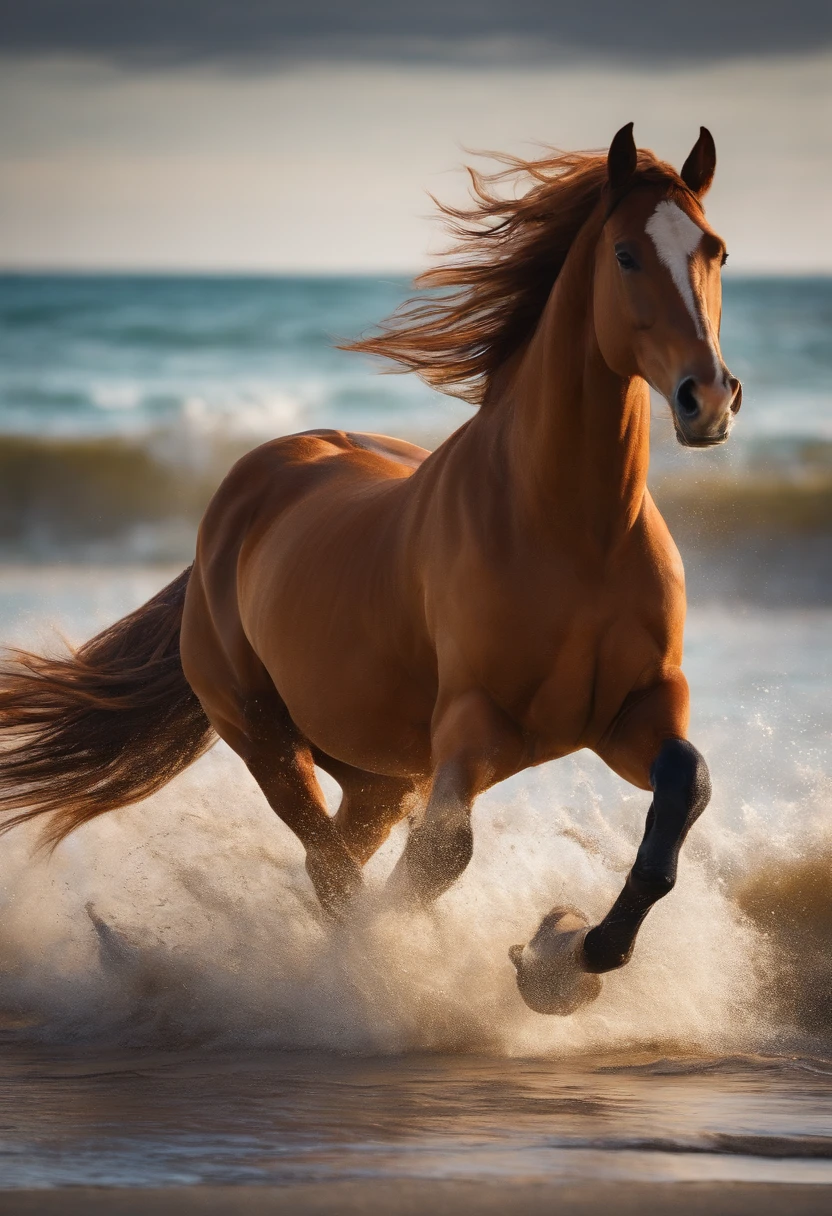 master piece of horse runnig on seashore