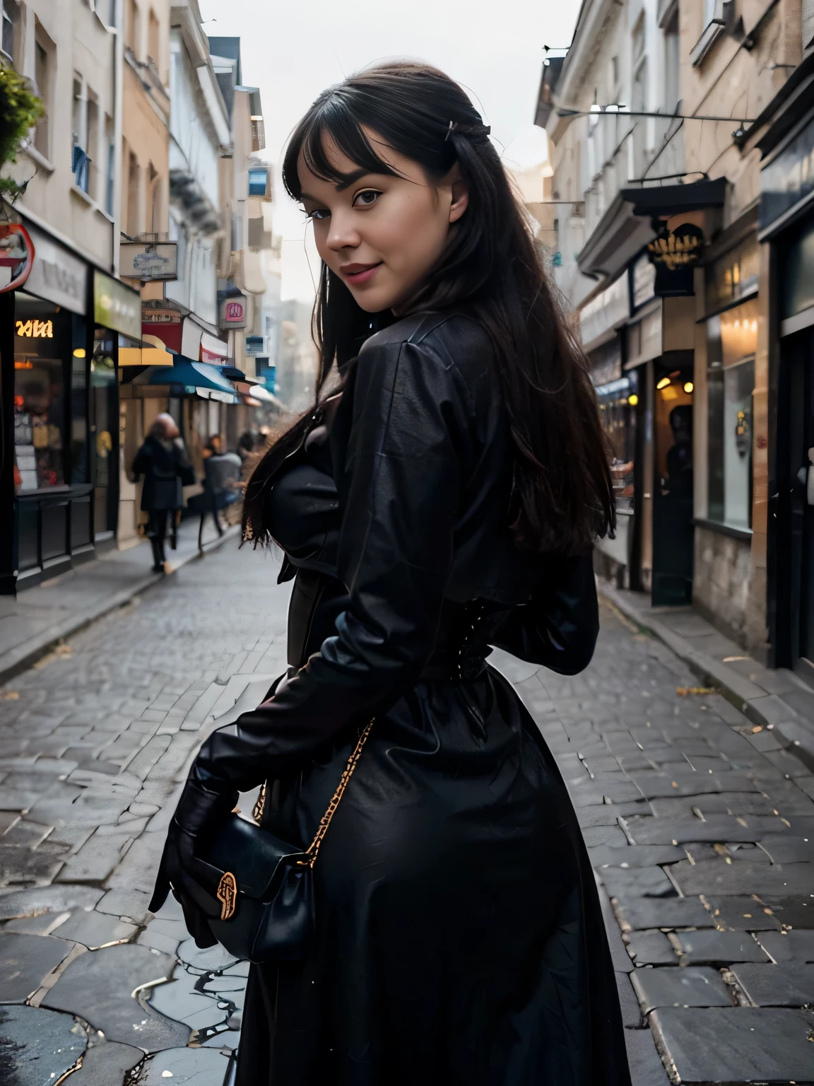(detailed), perfect face, realistic photo of beautiful smiling Bettie Page,25 Years old, blue eyes, piercing eyes, long hair, black hair, wearing detailed necklace, Polish, influencer, light freckles, big lips, wearing detailed diamond bracelet, wearing detailed branded watch, wearing detailed diamond ring, Instagram, sharp photo, perfect body, model looking, realistic photo of a woman, golden, black hair color, perfect detailed hands, perfect detailed fingers, ((best quality)), ((masterpiece)) (smile:1.2) light blue eyes, incredible blue eyes, detailed, photographer_\( ultra\), Enveloped in the dense, swirling fog of Bergen , navigates the cobblestone streets with an air of mystery and determination.(( she is having hard sex from behind by a man, ))Her black hair is styled in an elegant updo typical of the era, and her sky-blue eyes pierce through the mist with keen observation. Dressed in a period-appropriate gown with intricate lace detailing and a fitted corset, he wears a magnificent large black cloth cloak ,she holds the allure and grace of a bygone epoch. ((Her hands, long opera black gloves in fine leather)), clutch a vintage, ornate umbrella, a necessary accessory for Bergen's weather. she want to make love, her body is hot in search of love,This setting captures a moment of intrigue and romance, she is kissing with love a blonde woman, her presence a captivating blend of history and mystery, navigating the shadowy lanes of the old city,