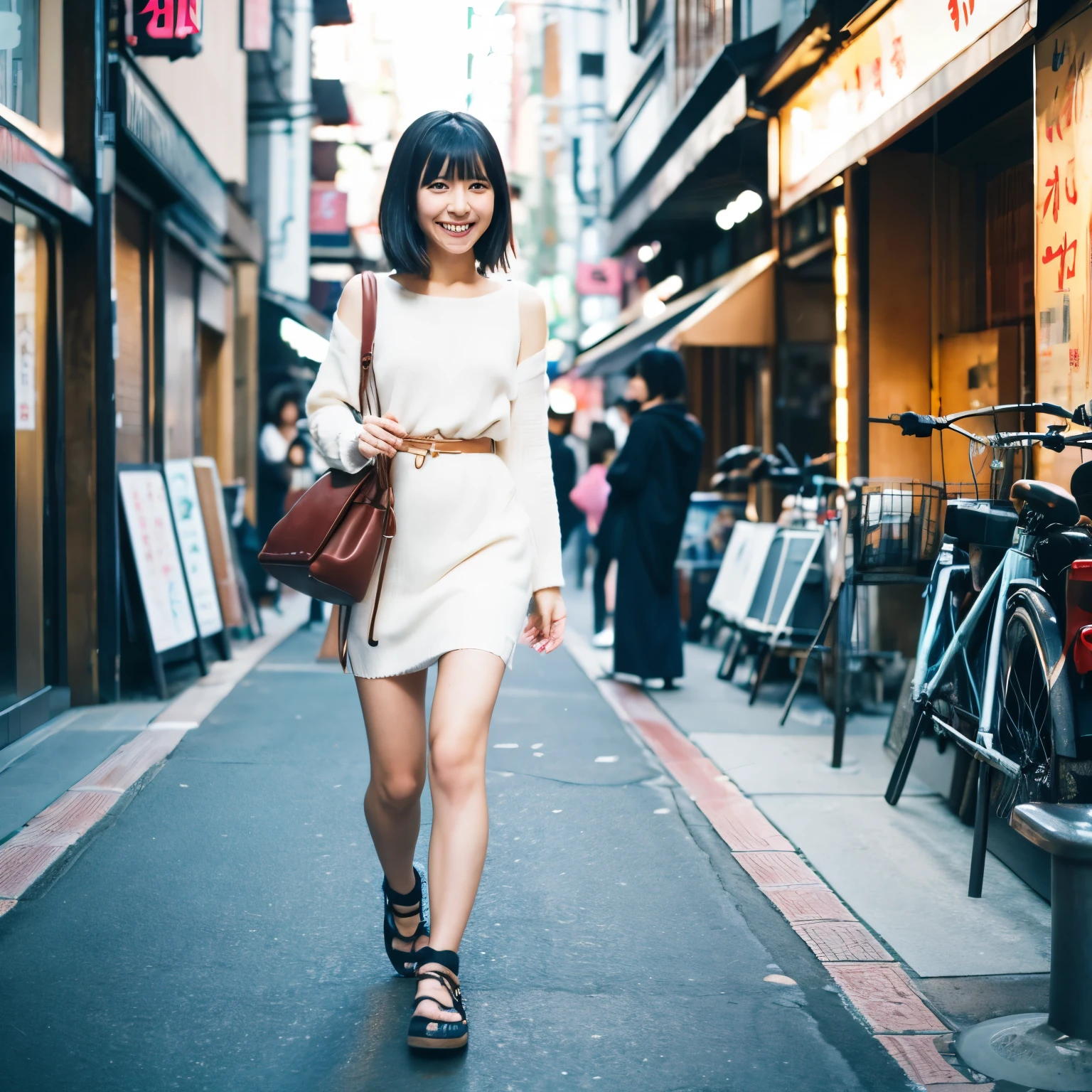 Japanese woman, around 20 years old, walking in the city