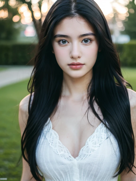 ( masterpiece, top quality, best quality,8k,17 years old girl,ultra detailed,raw photo:1.5),(photorealistic:1.4), (long hair,messy hair,parted bangs, black hair:1.5), (cinematic lighting), PerfectNwsjMajic, , Surrealism, UHD, ccurate, Super detail, textured skin, High detail, Best quality, dynamic angle, White skin,[Beautiful blue eyes], high nose,[flat chest:large breasts:0.5],(1girl),(good anatomy:0.5)),(outside )