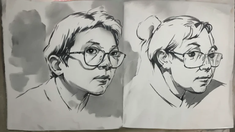 drawing of a man and a woman with glasses and pencil, caricatura!!!, sombreamento!!!, caricatura, caricatura style, desenho de desenho animado, cartoon sombreamento, cartoon retrato, alarcóna caricaturist, caricatura, professional sketch, ARTE DE DESENHOS ANIMADOS, retrato!!!!!!, caricaturista, caricatura, sketched, hand drawn cartoon, desenho animado de arte digital, ((retrato))