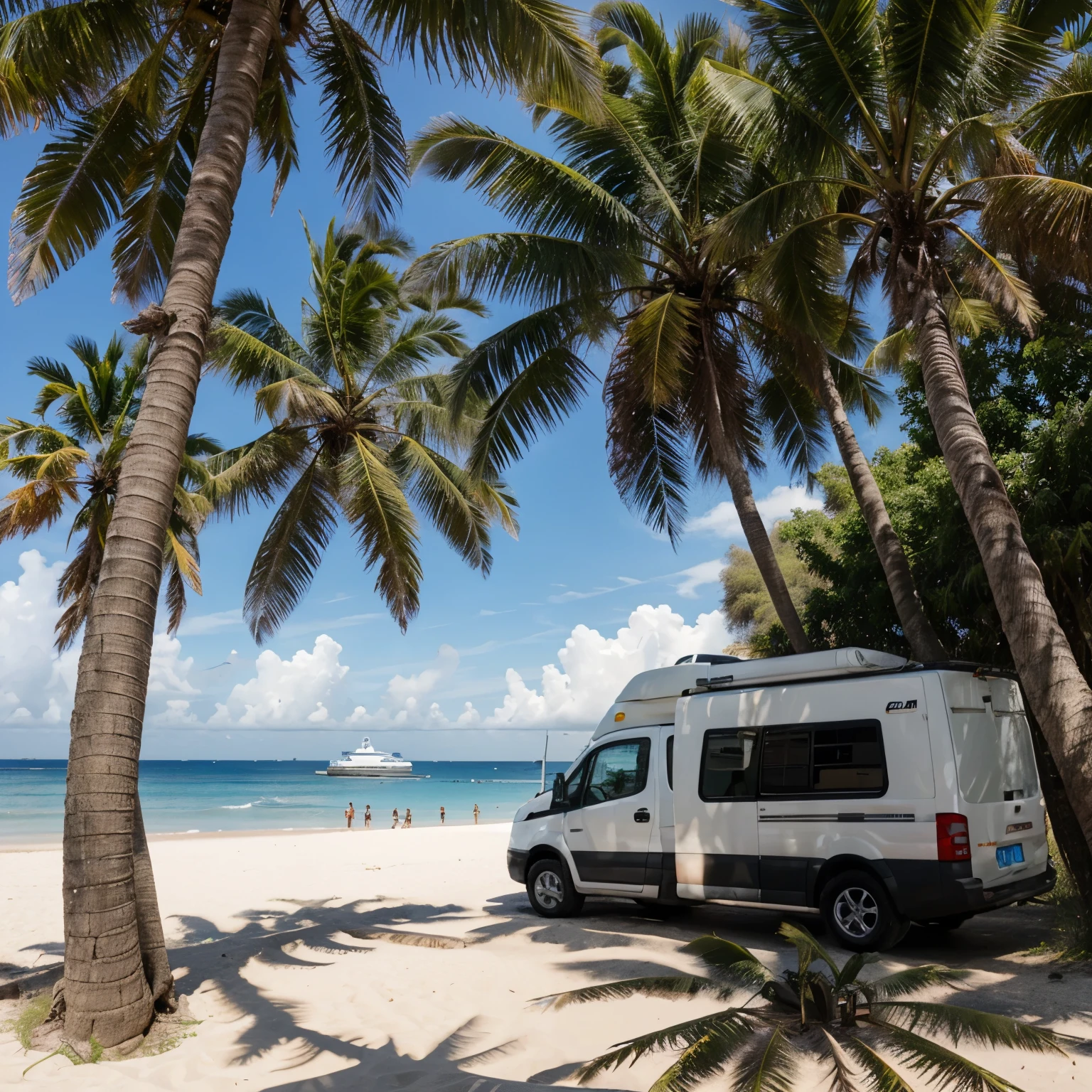 Strand mit Palmen und einen Rettungsreifen mitten im bild