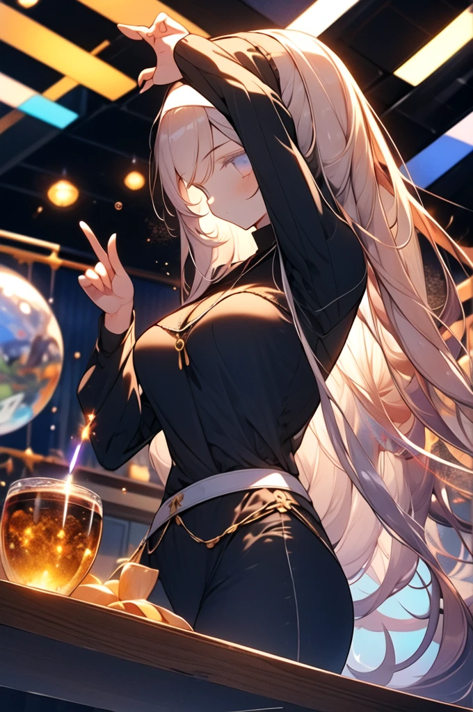 highest quality,((highest quality)),((table top)),((perfect face)),get used to it５Two finger hand,1 girl,(background blur), ((holographic)),1 girl,milky way, (stripes of light), impressive visuals, (dynamic streak, path of light:1.2), bright colors,Diavel Star,full body,dynamic pose,golden hair,purple eyes