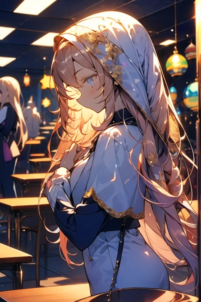 highest quality,((highest quality)),((table top)),((perfect face)),get used to it5Two finger hand,1 girl,(background blur), ((holographic)),1 girl,milky way, (stripes of light), impressive visuals, (dynamic streak, path of light:1.2), bright colors,full body,dynamic pose,golden hair,purple eyes