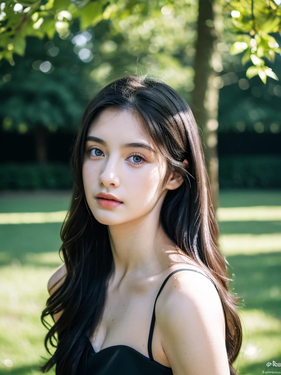 ( masterpiece, top quality, best quality,8k, girl,ultra detailed,raw photo:1.5),(photorealistic:1.4), (long black hair:1.5), (cinematic lighting), PerfectNwsjMajic, , Surrealism, UHD, ccurate, Super detail, textured skin, High detail, Best quality, dynamic angle, (high nose,White skin),[Beautiful blue eyes],[flat chest:large breasts:0.5],(1girl),(good anatomy:0.5)),(outside:1.5),dress