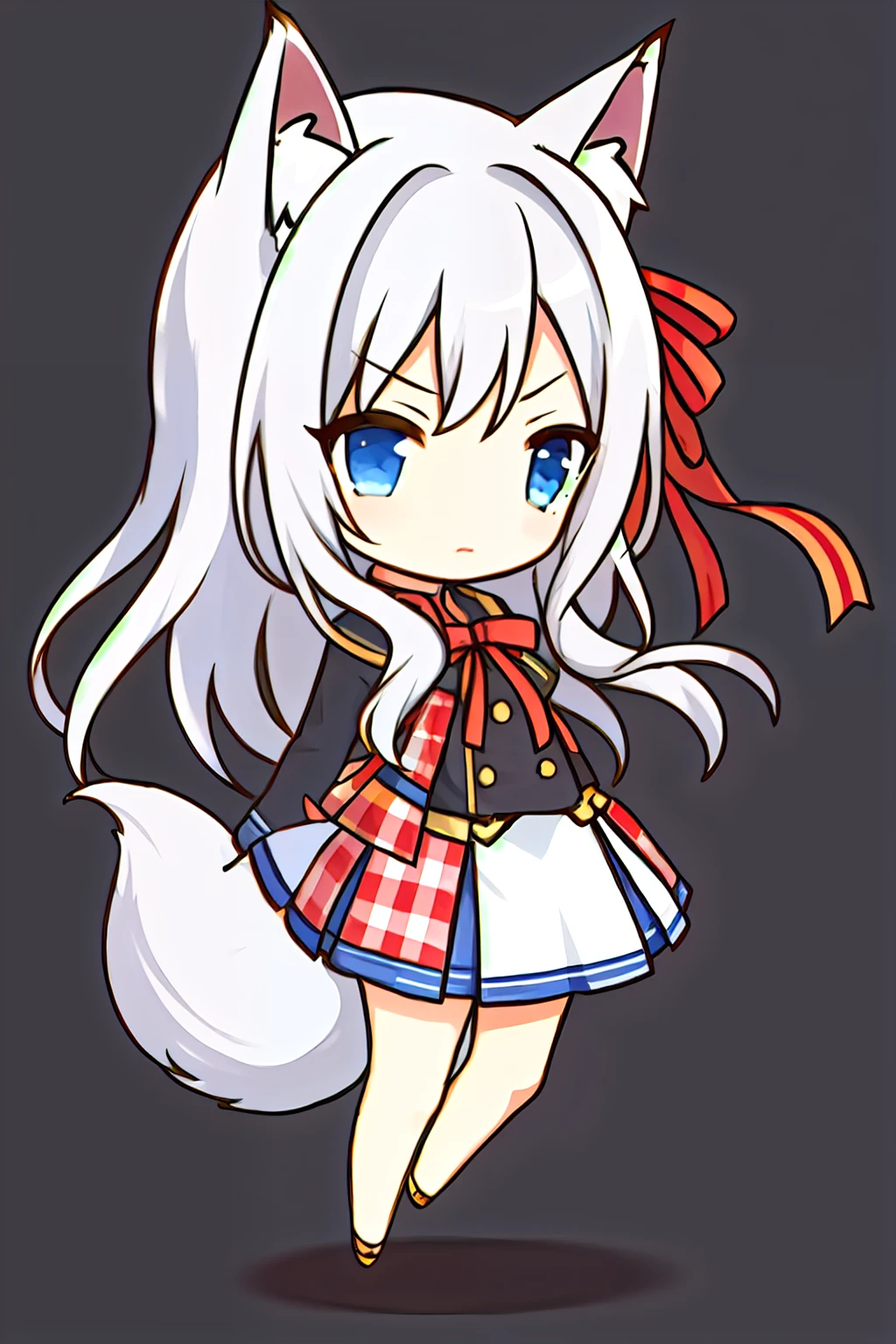 masterpiece, highest quality, very detailed, nozoChibi, 1 girl, (Chibi:1.4),silver hair、fox ears, high school student、Uniform simple background, full body,