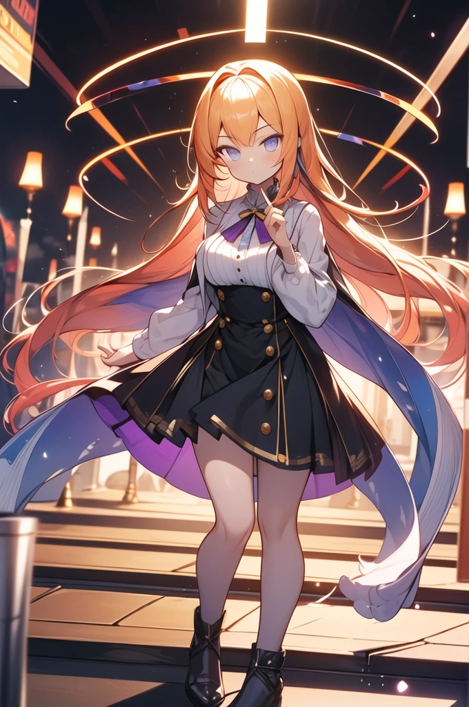 highest quality,((highest quality)),((table top)),((perfect face)),get used to it５Two finger hand,1 girl,(background blur), ((holographic)),1 girl,milky way, (stripes of light), impressive visuals, (dynamic streak, path of light:1.2), bright colors,full body,dynamic pose,golden hair,purple eyes
