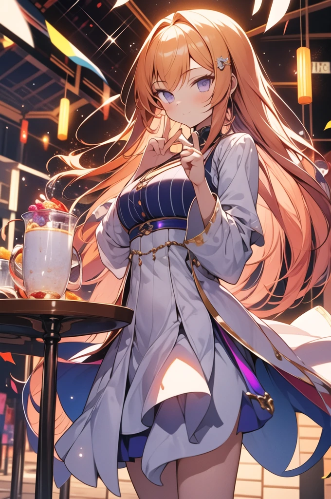 highest quality,((highest quality)),((table top)),((perfect face)),get used to it５Two finger hand,1 girl,(background blur), ((holographic)),1 girl,milky way, (stripes of light), impressive visuals, (dynamic streak, path of light:1.2), bright colors,full body,dynamic pose,golden hair,purple eyes