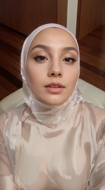 1 matured malay girl in hijab wear wet  green satin bra and panties kneeling, nighttime, neon city lights, upper body, close-up, seducing, big sagging breast, cum on face, (8k, RAW photo, best quality, masterpiece:1.2),(realistic, photo-realistic:1.37),