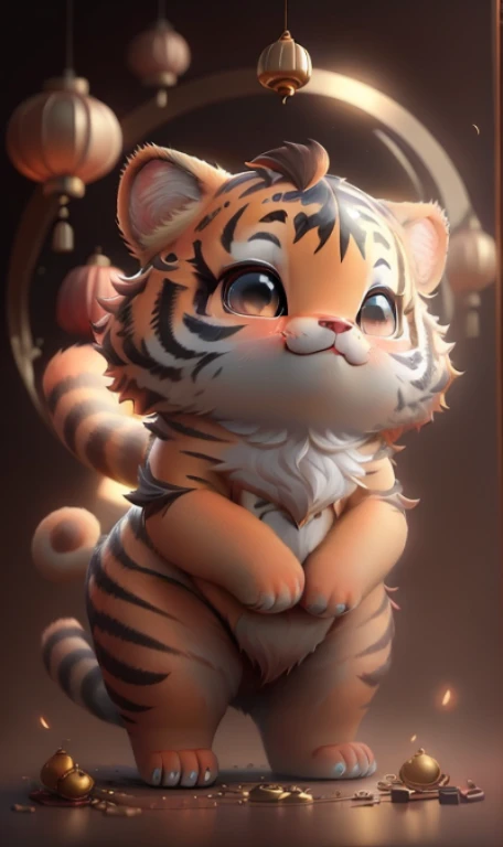 A cute Chinese tiger,Chinese tiger,of,Obvious tiger features,gold trim,new year atmosphere,Chinese tiger概念艺术,Inspi红色of by Chinese style,3D modeling,Ultra-detailed rendering,8K