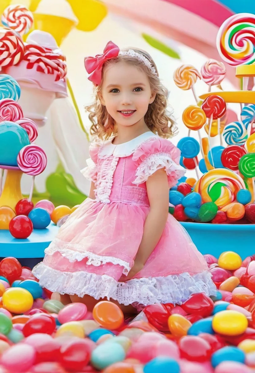 5-year-old blonde girl with blue eyes in a pink dress with princess ruffles, white tights and combat boots, interior body view