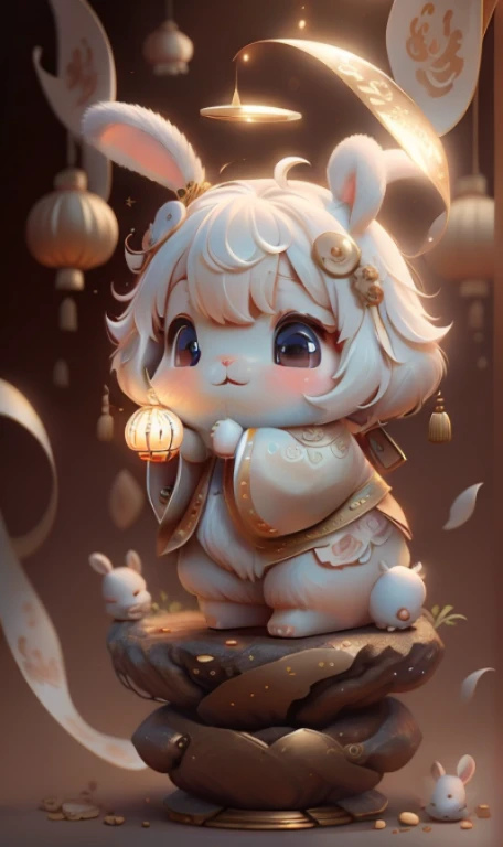 A cute Chinese rabbit,Chinese rabbit,white,Obvious rabbit features,gold trim,new year atmosphere,Chinese rabbit概念艺术,Inspi golden by Chinese style,3D modeling,Ultra-detailed rendering,8K