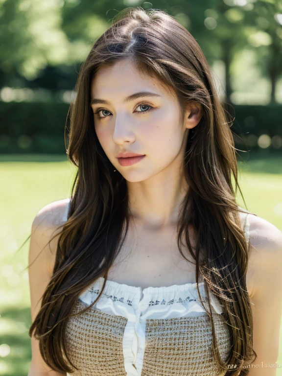 ( masterpiece, top quality, best quality,8k,17 years old girl,ultra detailed,raw photo:1.5),(photorealistic:1.4), (long brown hair:1.5), (cinematic lighting), PerfectNwsjMajic, , Surrealism, UHD, ccurate, Super detail, textured skin, High detail, Best quality, dynamic angle, (high nose,White skin),[Beautiful blue eyes],[flat chest:large breasts:0.5],(1girl),(good anatomy:0.5)),(outside:1.5),dress
