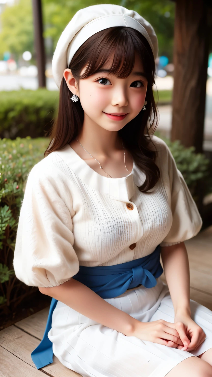 ((sfw: 1.4)), (sfw,She is wearing a long white embroidered skirt, a red blouse with lace, a white apron tied around her waist, blue socks, and brown leather shoes.A blue scarf is on her head. Yes, her accessories include necklaces, earrings, and bracelets. 1 Girl)), Ultra High Resolution, (Realistic: 1.4), RAW Photo, Best Quality, (Photorealistic Stick), Focus, Soft Light, ((15 years old)), ((Japanese)), (( (young face))), (surface), (depth of field), masterpiece, (realistic), woman, bangs, ((1 girl))