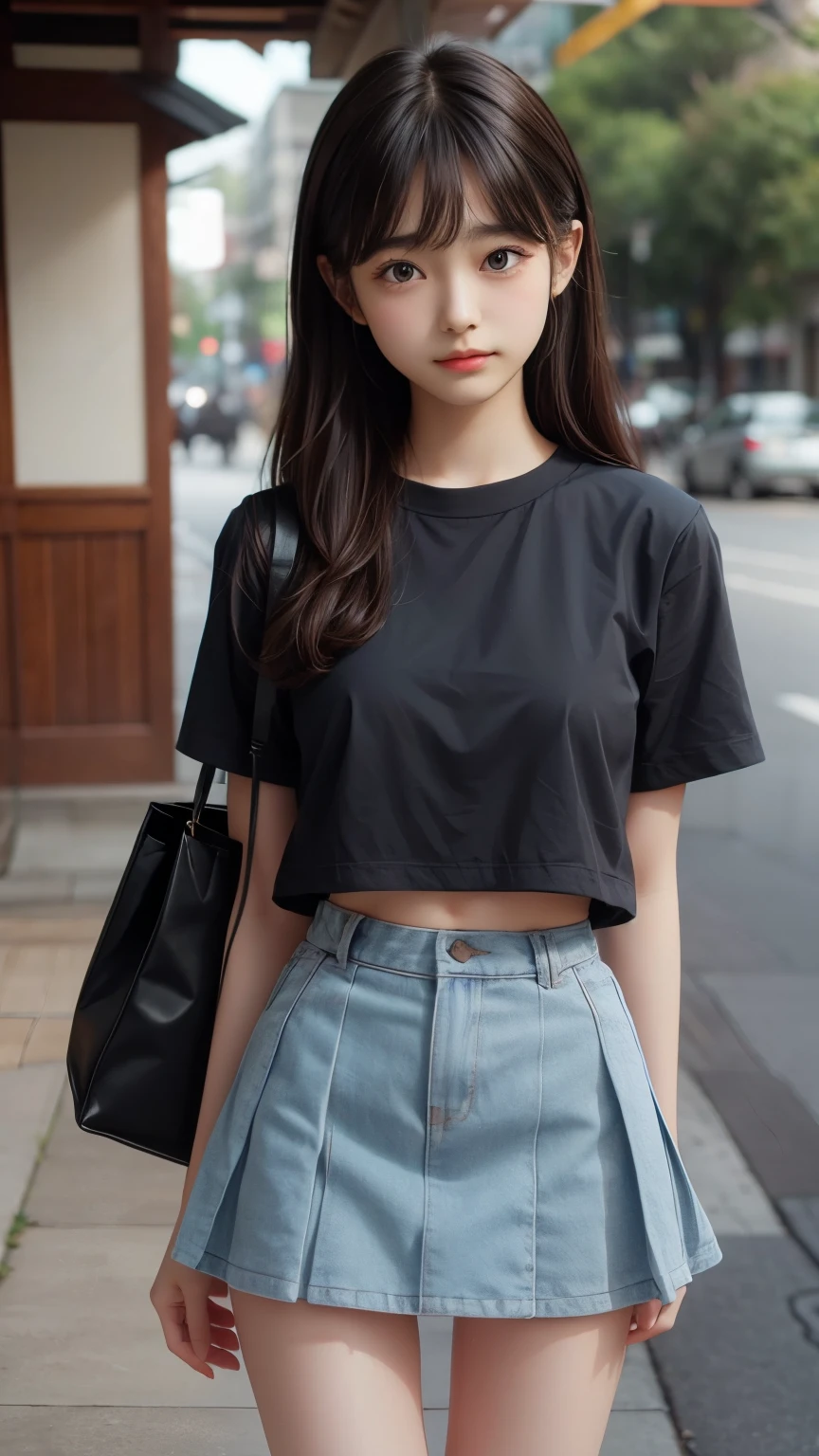((sfw: 1.4)), ((sfw, , mini skirt, 1 girl)), ultra high resolution, (real: 1.4), RAW photo, highest quality, (photorealistic), focus ,Soft light,(()),((Japanese)),(((Young face))),(Surface),(Depth of field),Masterpiece,(Photoreal),Woman,Bangs,( (1 girl)