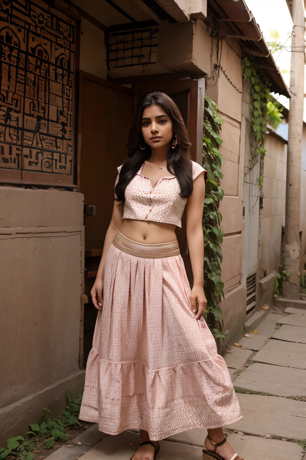 I am naming this girl 'Tanvi'. Create Tanvi in a full length Indian traditional skirt and top