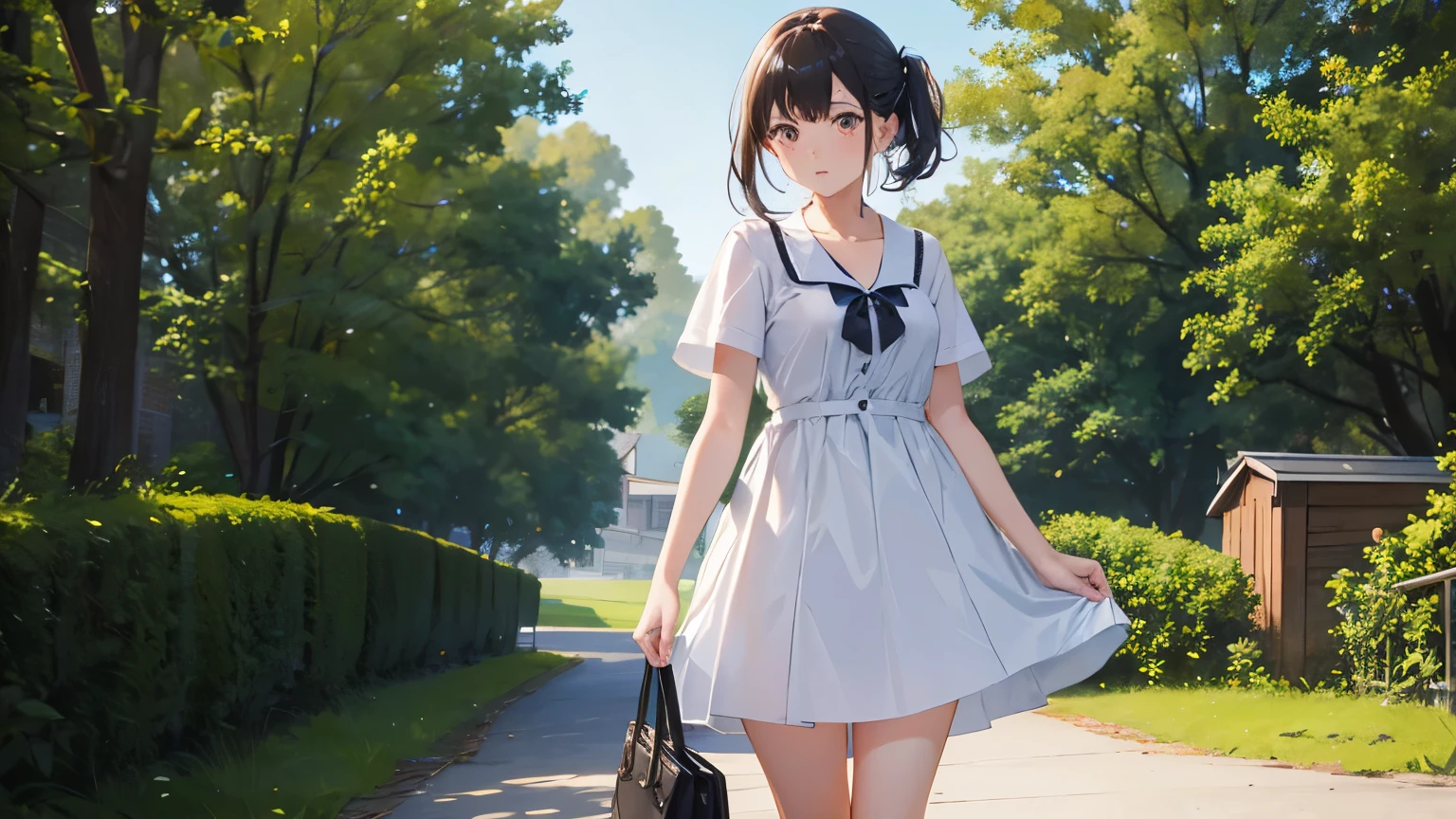 background is white　cute short girl
