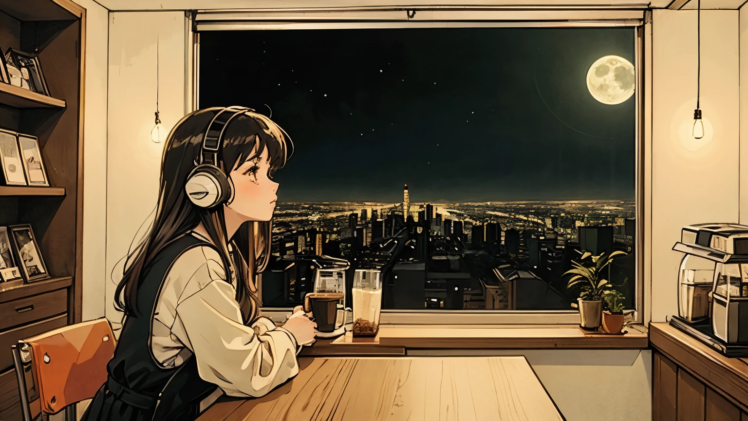 Anime girl sitting at a table with a glass of beer - SeaArt AI