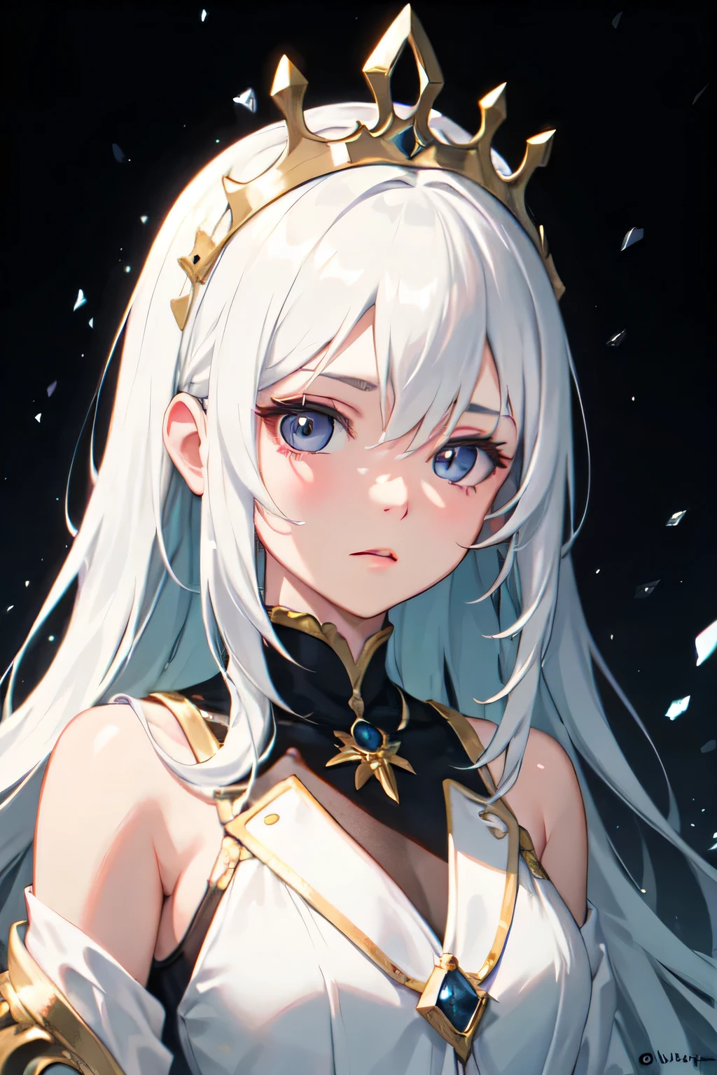 1girl, head, face, portrait, eyes, long hair, upper body, solo, outdoors, white silk halter dress, goddess. princess, tiara, absurdres, masterpiece, best quality, by undeedking