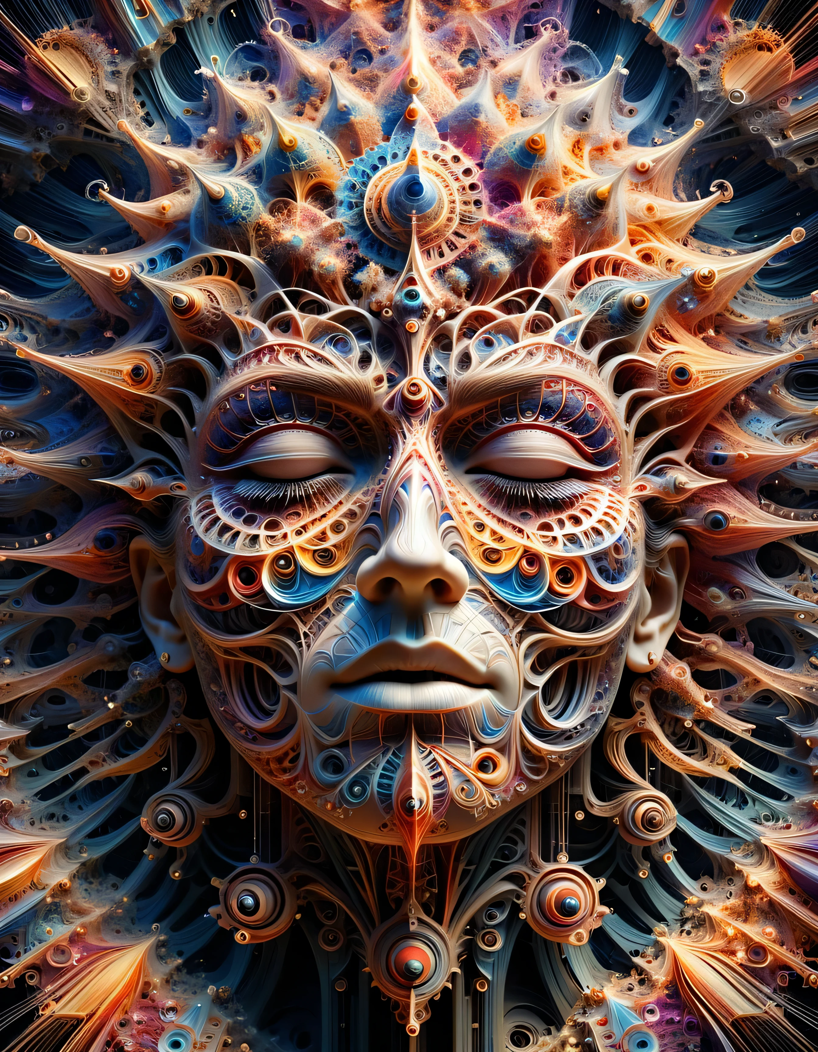 closed eyes meahophontron of colorful made of ral-frctlgmtry