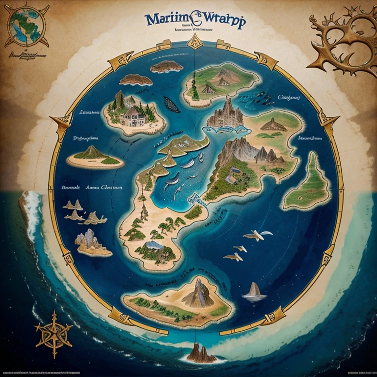 Fantasy world map with marine habitat, A3 size