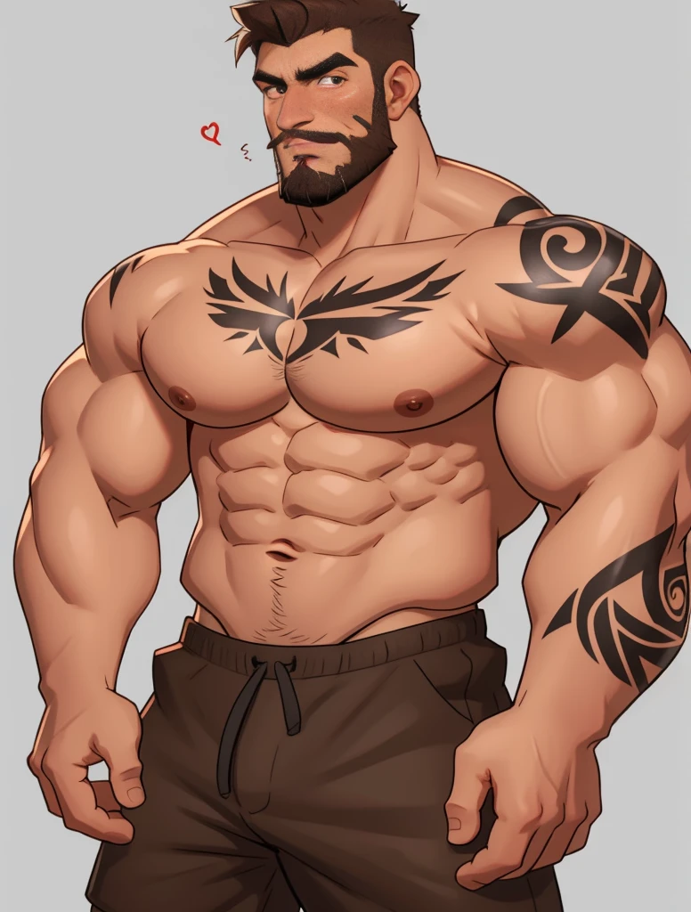 （multiple personusculous，with brown eye，barechested，large pecs，handsome，Beard，Slag[nerds：0.6]，dyna，（tmasterpiece，high high quality，best qualityet and majestic，Large area tattoos