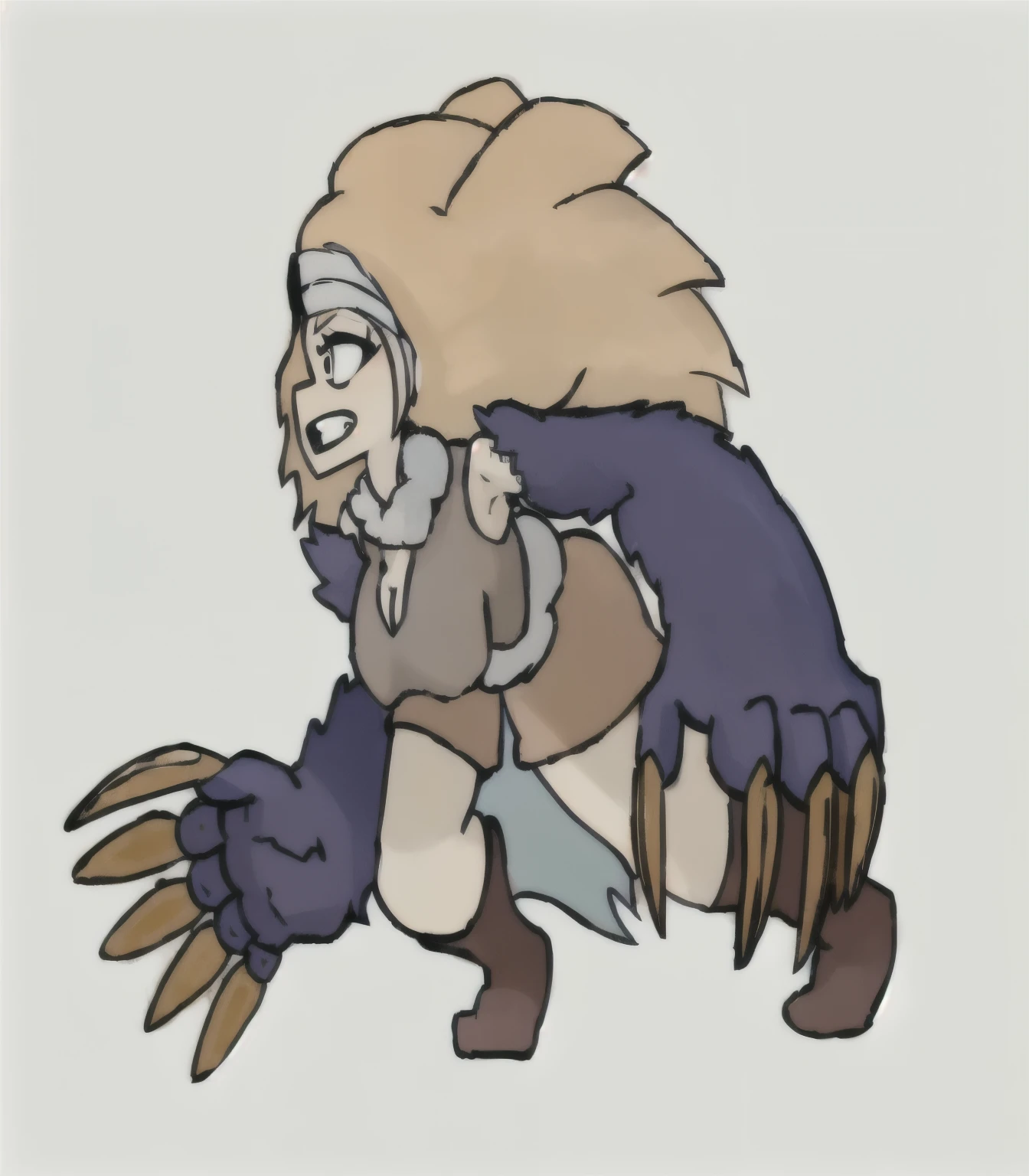 a cartoon drawing of a woman with a big head and a big tail, inka harpy girl, muscular female druid, long haired humanoid fursona, as a badass monster hunter, harpy woman, young harpy-girl, chrono trigger guilty gear style, a very beautiful berserker woman, sfw version, art style of dark cloud 2, goron brute