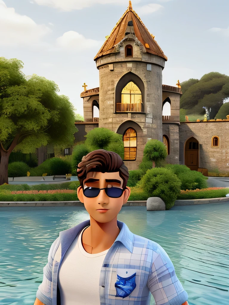 Um homem vestindo um terno como o do Jack skellington, veste uma capa de bruxo prata, Next to it is a small round table with a golden candlestick and in the background a window, cortinas cor de vinho, poses while looking at the camera sideways, cabelos pretos, rosto sem barba, rosto magro, In his hand a dark Zul umbrella, The sky that appears in the window is dark and starry