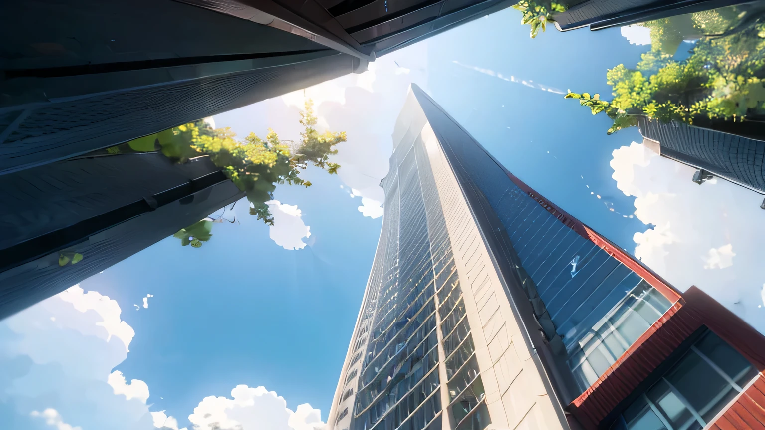Image of a 40-story tower apartment building viewed from below