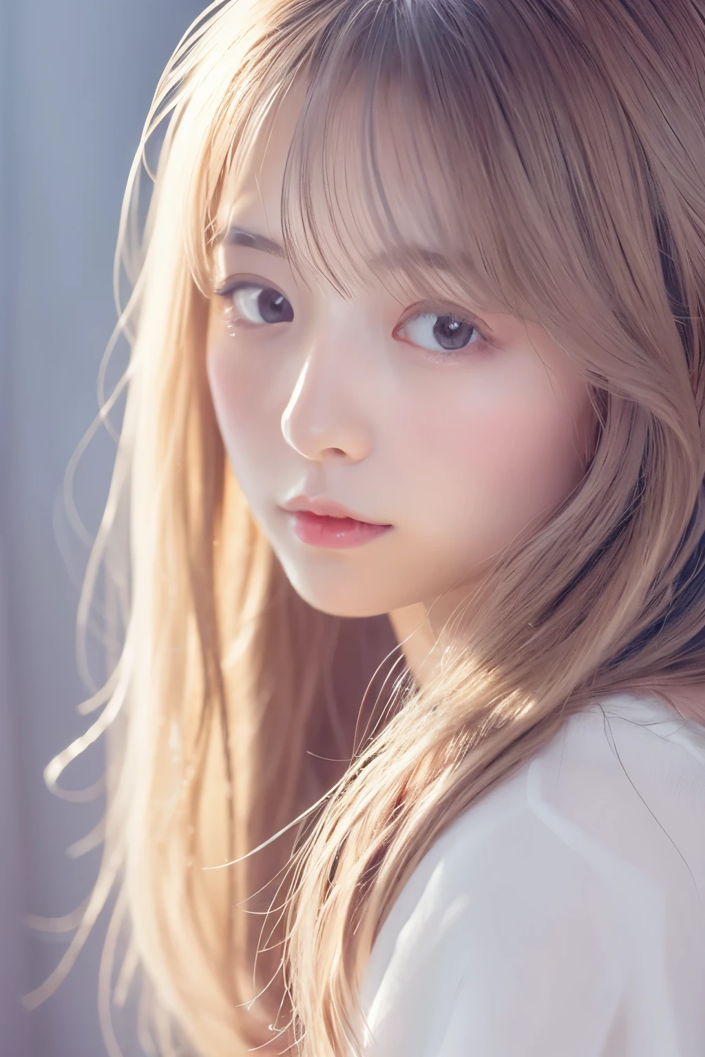 Skinny Japanese girl, soft color palette, beautiful girl, shy expression, illustration, (best quality, ultra-detailed), pastel tones, gentle lighting, flowing hair, delicate features, dreamy atmosphere