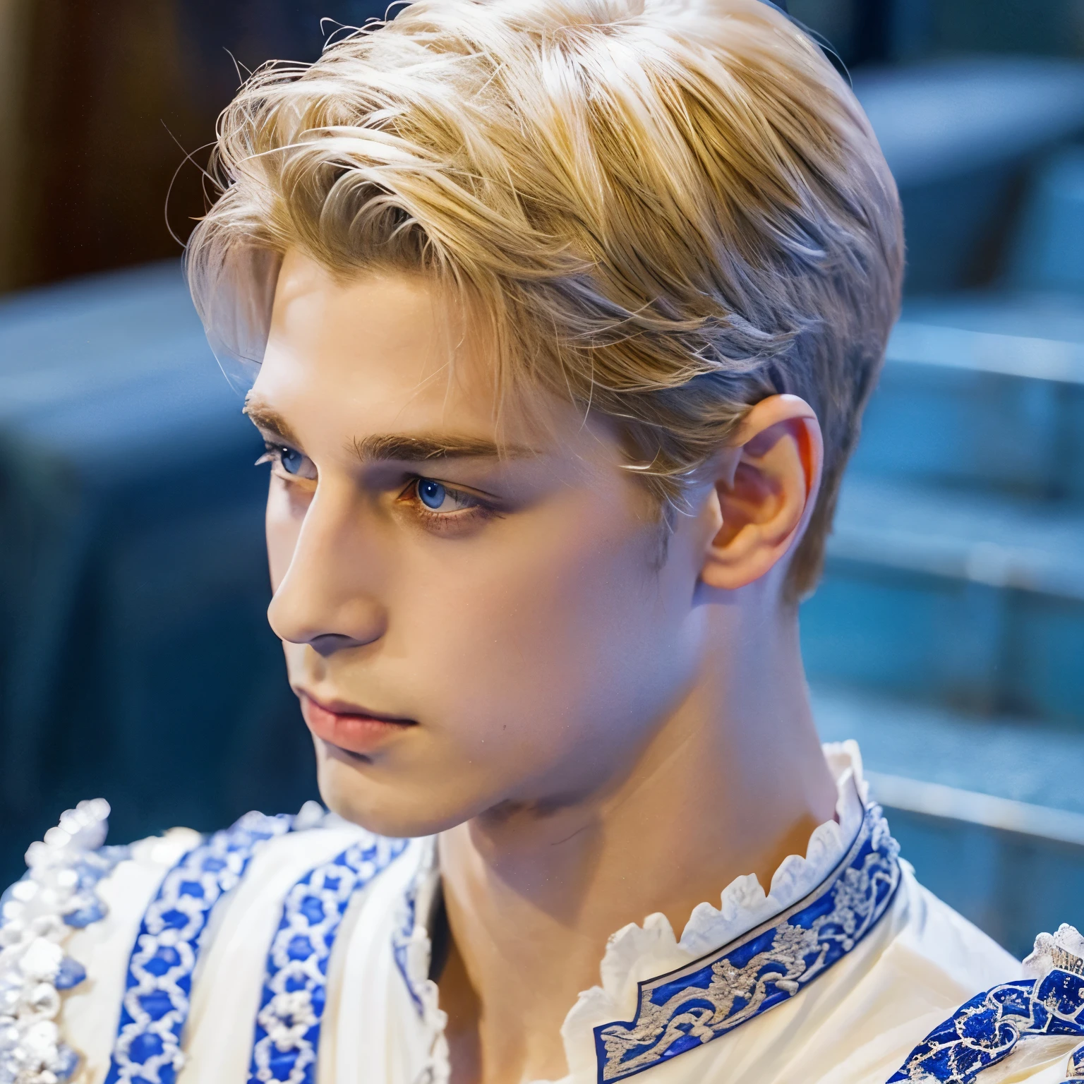 male prince, prince of england, perfect face, pretty face, blonde hair, blue eyes, male haircuts,  calm, charming face