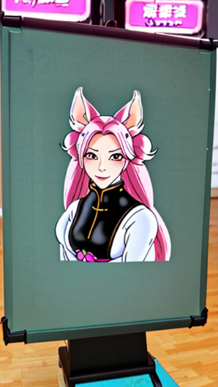 anime style, Cartoon close-up of a woman with ears and rabbit tail, with rabbit tail, with rabbit ears, girl design, times, portrait, Gisha, anime images, long hair, pink hair, hair covers ears, Happy, Sophisticated and powerful appearance, exotic, expensive