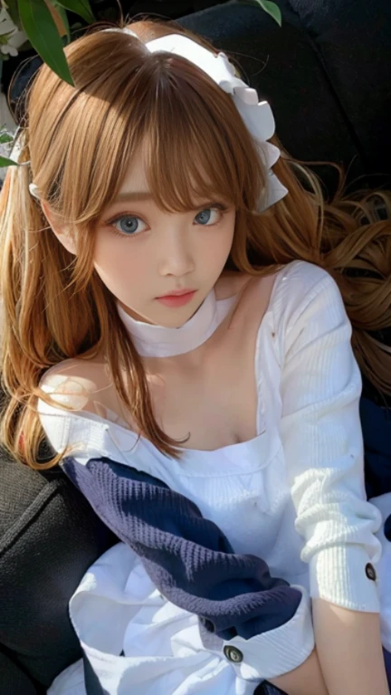 bright look、photorealism、full body painting、highest quality、超A high resolution、picture、北欧生まれの非常にbeautiful少女の写真、extraordinary beautiful girl、可愛くてbeautiful顔の詳細、(Pueros face_V1:0.008)、beautiful bangs、alice in wonderland、、Radiant, fair, glowing skin、facial hair、Bangs that extend to the face、bangs between eyes、super long hair、Glamorous bright natural platinum blonde super long straight silky hair、high resolution eyes、beautiful, Bright and clear, Big light blue eyes shine charmingly、(white astrovest):10、eyeliner、double eyelid、rich bust、Going to bed、lie on your back、sprawl、sleep on your side、lying on one's back