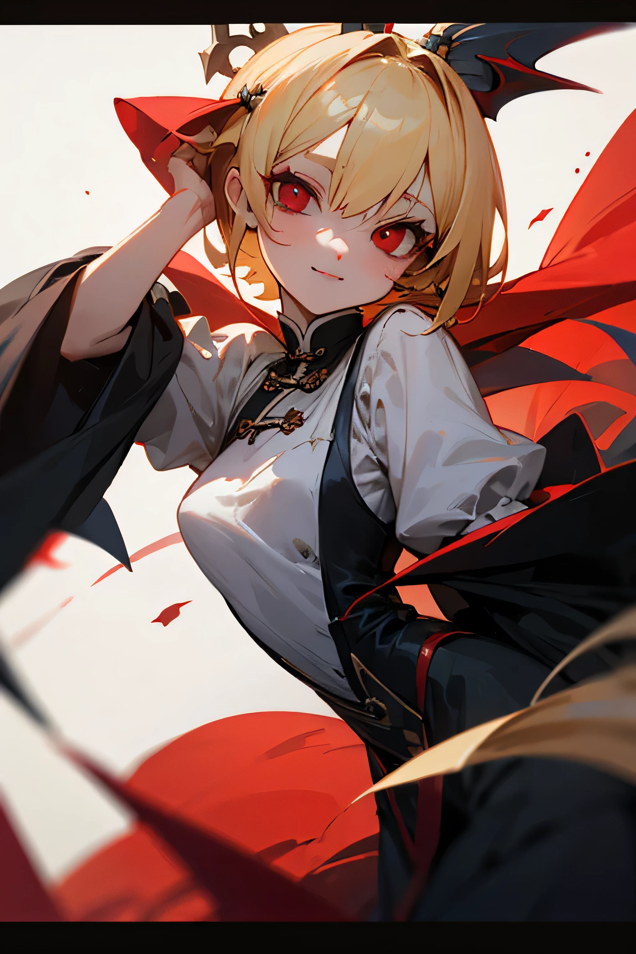 Masterpiece, in castel, blonde hair, cute, vampire, red eye, short girl, Chinese hair style