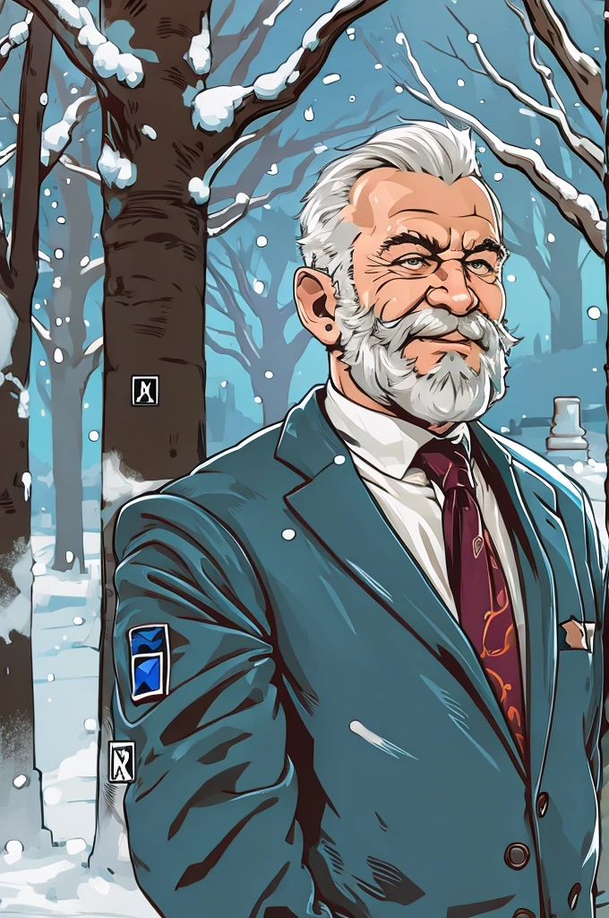 portrait, muscular old man in park, happy, , suits, vector, mwvector, Winter