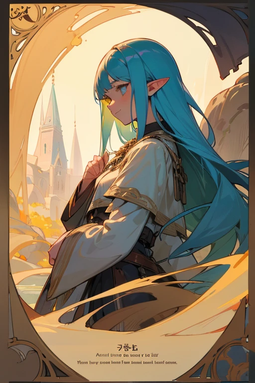 The clear amber eyes of the half-elf from another world looked happily at this country they had not contacted for a long time.,leaving behind charming memories of her lucky past.She is average among the others, Despite her narrow stature. There is a charm about her, Maybe this is her sense of honor,Maybe it's just her attitude. Very detailed, poster