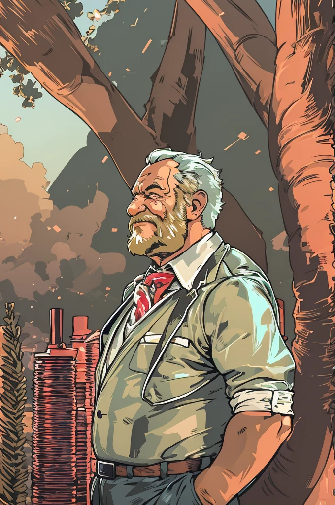 portrait, muscular old man in park, happy , suits, vector, mwvector, summer