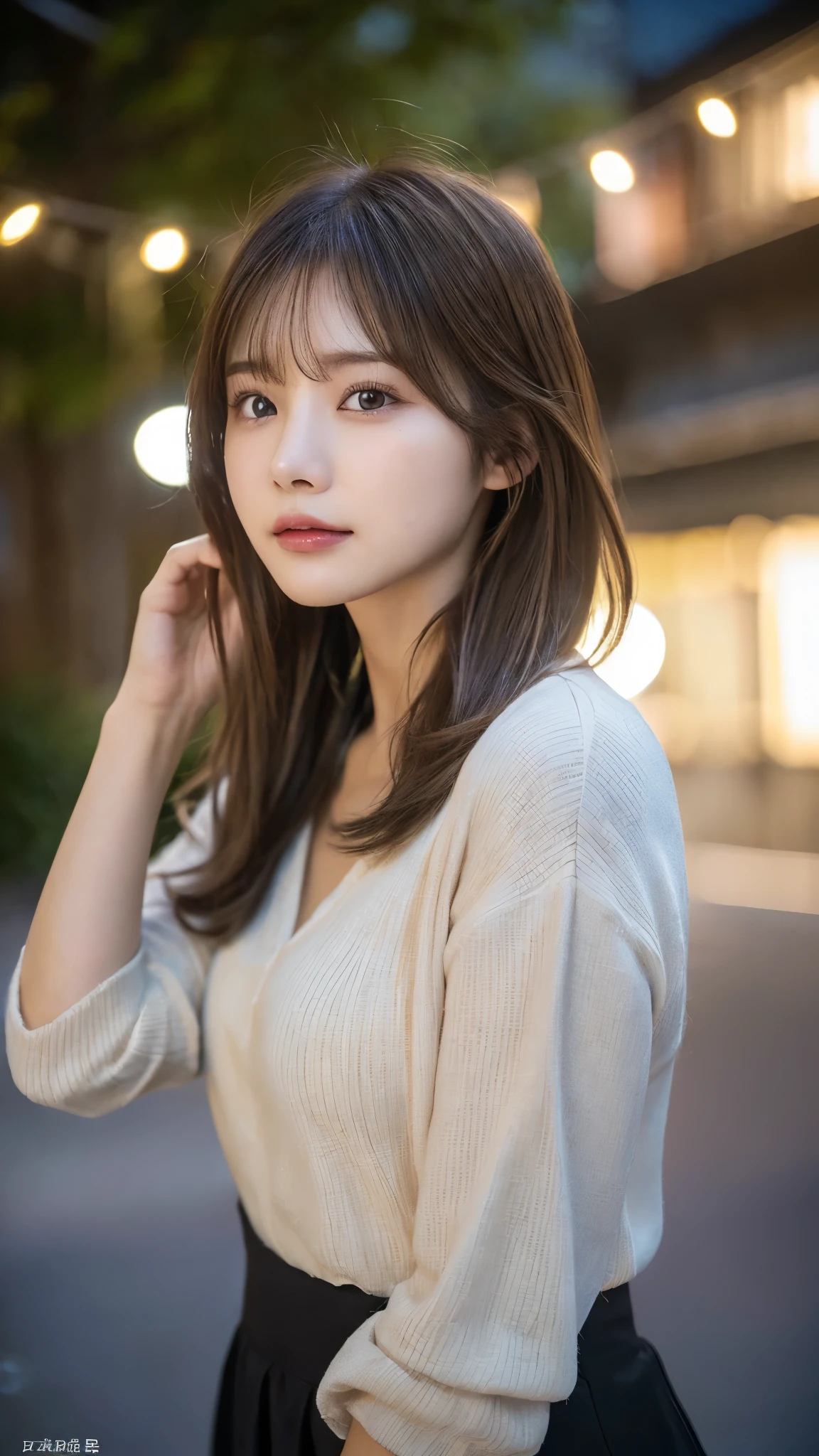 (highest quality,masterpiece:1.3,超A high resolution,),(super detailed,caustics),(Photoreal:1.4,RAW shooting,)ultra-realistic capture,very detailed,High definition 16K for human skin、 Natural skin texture、、Skin looks even-toned and healthy、 Use natural light and color,one woman,Japanese,,cute,brown hair,middle hair,(Depth of the bounds written、chromatic aberration、、wide range of lighting、natural shading、)、(outdoor lights at night:1.4)、(hair swaying in the wind:1)、short hair、revealing clothes