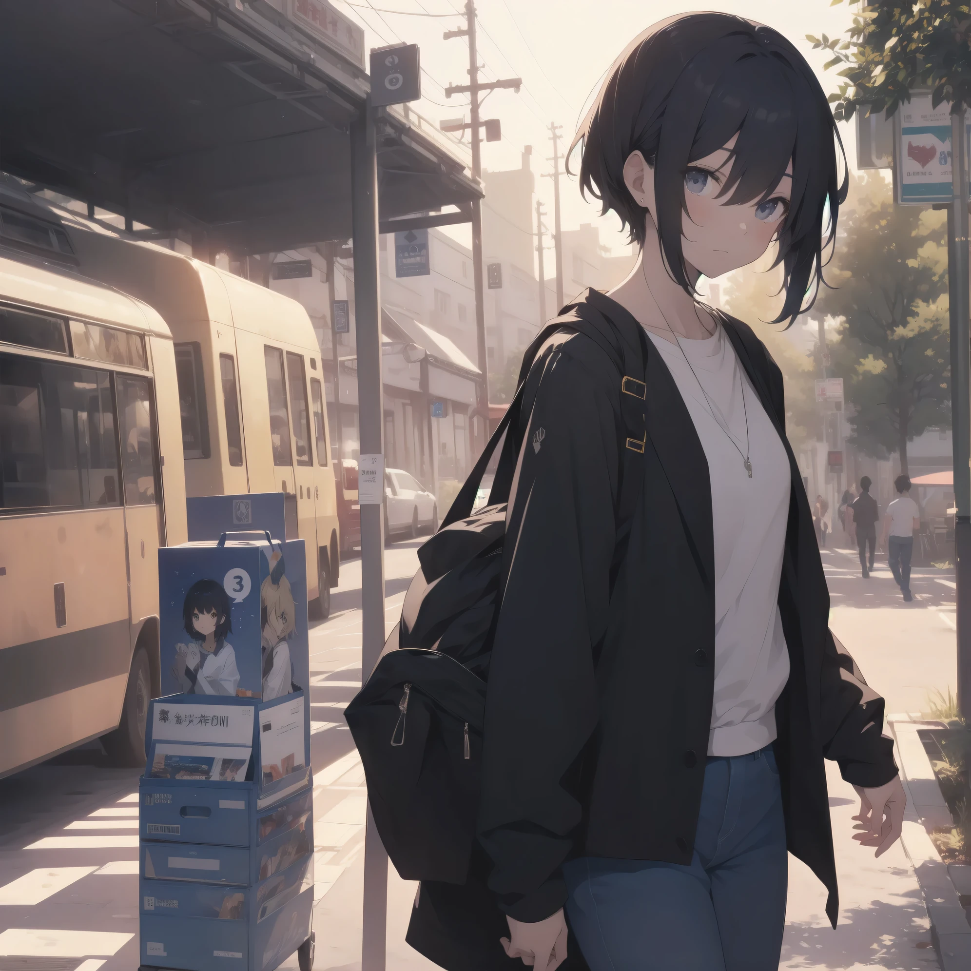 ultra-absurdres-Top quality by artist God, ultra-detailed, high resolution, anime moe artstyle, best anime 8k konachan wallpaper, pixiv contest winner, perfect anatomy,break, 1girl, (Please draw a girl walking sleepily to school alone. )break,(Solo,little female, -yeld:1.Full limbs, complete fingers,a junior hishort hair), short cut, flat chest, , small butt, small black eyes, beautiful detailed eyes, well-proportioned iris and pupils, expressive eyes, highres detailed hair, soft expression, school_uniform, official_alternate_costume, pleated skirt,(Detailed Lighting), (Detailed background), in the School commute route. break,super detailed skin, Best cinematic lighting powered by famous artist, 8k,beauty illustration,photoshop_(medium),very aesthetic,break,((artist:kouji_(campus_life) )), artist:akinashi yuu ,artist:oyari ashito ,artist:kantoku ,