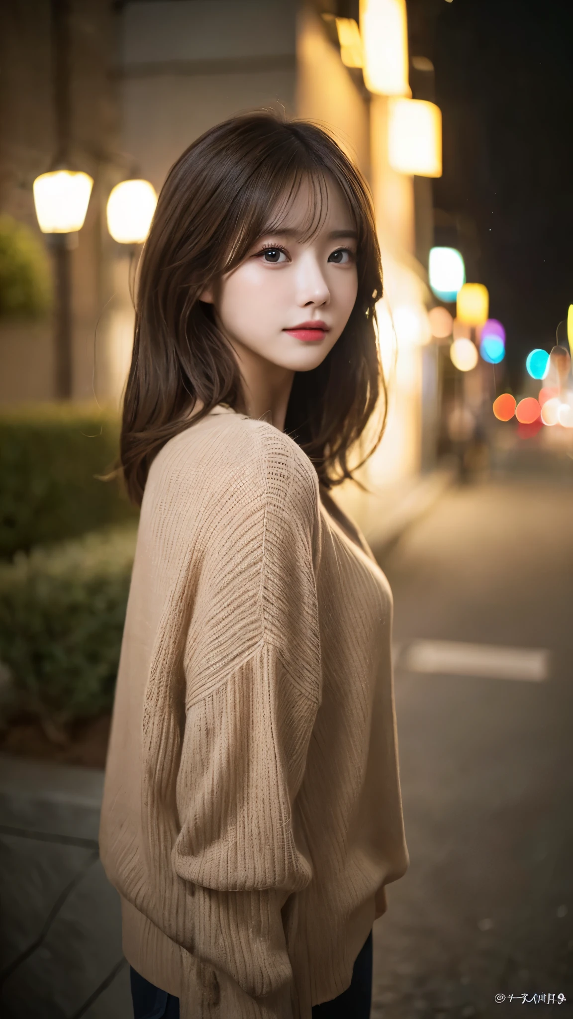 (highest quality,masterpiece:1.3,超A high resolution,),(super detailed,caustics),(Photoreal:1.4,RAW shooting,)ultra-realistic capture,very detailed,High definition 16K for human skin、 Natural skin texture、、Skin looks even-toned and healthy、 Use natural light and color,one woman,Japanese,,cute,brown hair,middle hair,(Depth of the bounds written、chromatic aberration、、wide range of lighting、natural shading、)、(outdoor lights at night:1.4)、(hair swaying in the wind:1)、short hair、revealing clothes、camisole