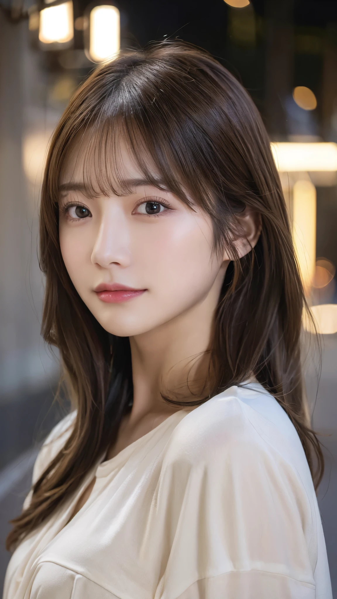 (highest quality,masterpiece:1.3,超A high resolution,),(super detailed,caustics),(Photoreal:1.4,RAW shooting,)ultra-realistic capture,very detailed,High definition 16K for human skin、 Natural skin texture、、Skin looks even-toned and healthy、 Use natural light and color,one woman,Japanese,,cute,brown hair,middle hair,(Depth of the bounds written、chromatic aberration、、wide range of lighting、natural shading、)、(outdoor lights at night:1.4)、(hair swaying in the wind:1)、short hair、revealing clothes、camisole
