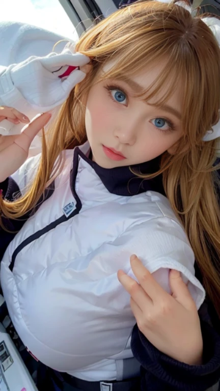 bright look、photorealism、full body painting、highest quality、超A high resolution、picture、北欧生まれの非常にbeautiful少女の写真、extraordinary beautiful girl、可愛くてbeautiful顔の詳細、(Pueros face_V1:0.008)、beautiful bangs、alice in wonderland、16 years old、Radiant, fair, glowing skin、facial hair、Bangs that extend to the face、bangs between eyes、super long hair、Glamorous bright natural platinum blonde super long straight silky hair、high resolution eyes、beautiful, Bright and clear, Big light blue eyes shine charmingly、(white astrovest):10、eyeliner、double eyelid、rich bust、Going to bed、lie on your back、sprawl、sleep on your side、lying on one's back