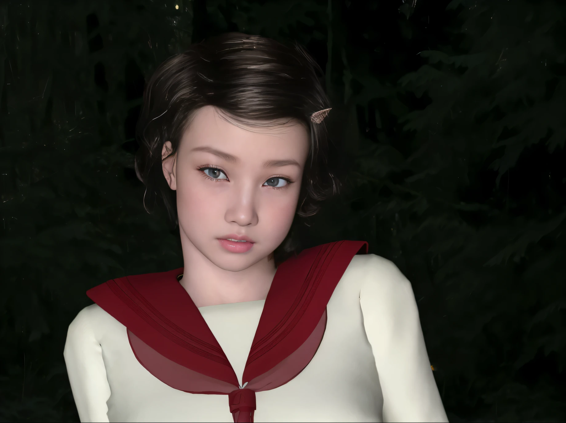 (dark photo、unity、8k wallpaper)、(very delicate and beautiful)、(masterpiece)、(highest quality:1.2)、(超A high resolution:1.3)、(beautiful realistic asian),beautiful lighting、perfect lightning、realistic shadow、fine skin、Super detailed、detailed face and eyes、realistic eyes、sharp pupils、Huge , inside the classroom、School、sunset、beautiful face、blurred background、(japanese woman)、shiny skin、side up、beautiful black hair、dull bangs、Japan High School Sailor Uniform、pleated mini skirt、gentle smile, ((table top, highest quality)), (shiny skin), cinematic lighting, Physically based rendering, award-winning, highly detailed skin, highly detailed face, Beautiful eyes in every detail, Carl Zeiss 85mm F/1.4, (Standing position), (cumin , on the chest and thighs), she'She's a very cute 16 year old , (black hair, straight long hair, open your eyes, blush), big cleavage, (sailor blouse, Pull up the pleated skirt yourself:1.3), watching from a distance, (navy knee socks, thigh focus),art by、
