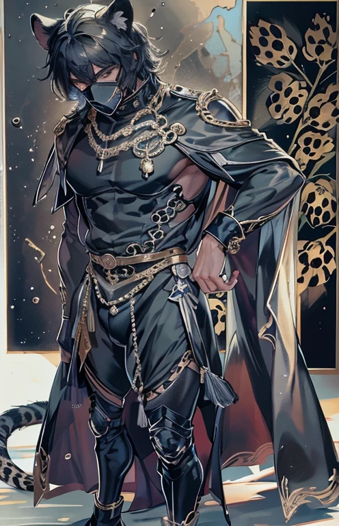 ((highest quality)), ((masterpiece)), (get used to it), 完璧なmaleの顔 , ハンサムなmale , male , Black leopardの耳 , Black leopard ,